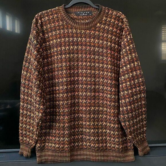 Protege Men's Retro  Style Houndstooth Crew Neck Sweater, Size L - Picture 1 of 5